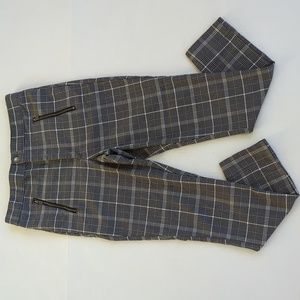 Hollister Plaid Ultra High Rise Viscose Blend Pants LARGE Black Gray White